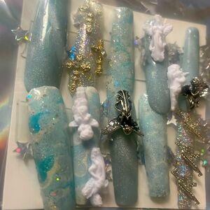 Dream angel gansta PROTECTION LONG coffin shaped press on nails